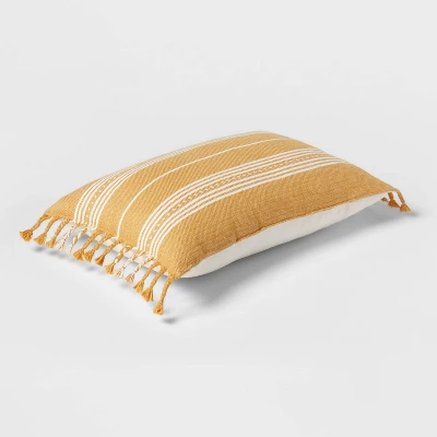 Oblong Woven Stripe Braided Fringe Decorative Throw Pillow Dark Gold - Threshold™ 4 Oblong Woven Stripe Braided Fringe Decorative Throw Pillow Dark Gold - Threshold™ - Image 2