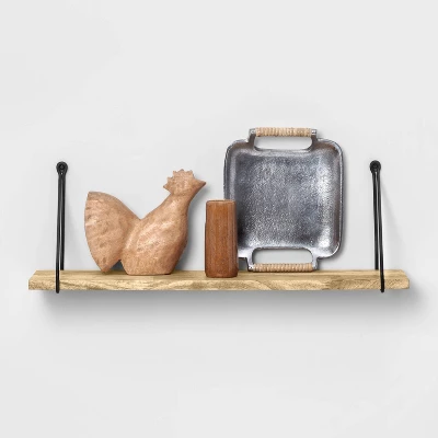 Wood Wall Shelf With Hanging Wire Natural/Black - Threshold™ 3 Wood Wall Shelf With Hanging Wire Natural/Black - Threshold™