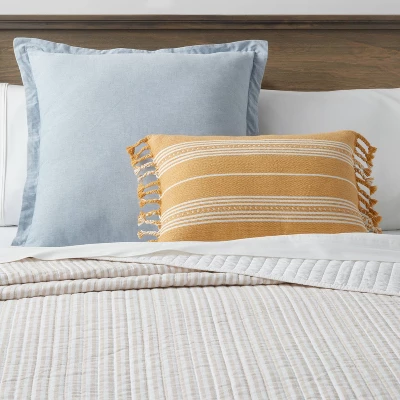 Oblong Woven Stripe Braided Fringe Decorative Throw Pillow Dark Gold - Threshold™ 3 Oblong Woven Stripe Braided Fringe Decorative Throw Pillow Dark Gold - Threshold™