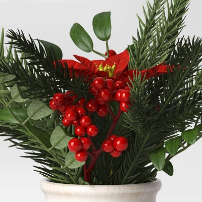 Artificial Plant Small Mixed Greenery And Poinsettia Arrangement - Threshold™ 4 Artificial Plant Small Mixed Greenery And Poinsettia Arrangement - Threshold™ - Image 2