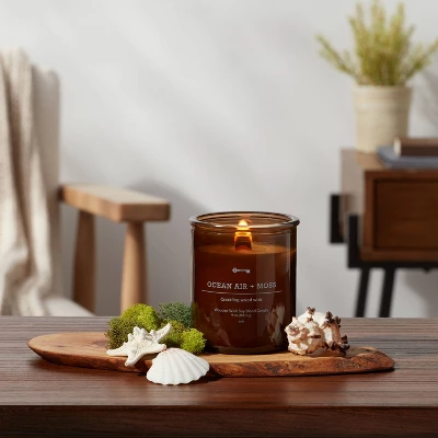 9oz Lidded Glass Jar Crackling Wooden Wick Candle Ocean Air And Moss - Threshold™ 3 9oz Lidded Glass Jar Crackling Wooden Wick Candle Ocean Air And Moss - Threshold™