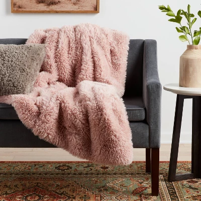 Long Faux Fur Throw Blanket Blush - Threshold™ 3 Long Faux Fur Throw Blanket Blush - Threshold™