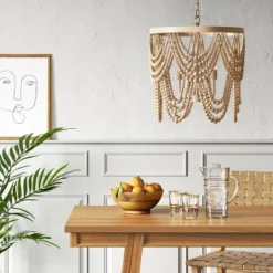 Large Chandelier Wooden Beads Swag Natural Tone - Threshold™