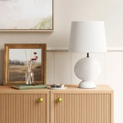 Ceramic Geo Table Lamp With Tapered Shade Off-White (Includes LED Light Bulb) - Threshold™