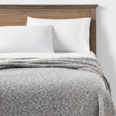 60"x80" Marled Boucle Bed Throw With Fringe Gray - Threshold™ 3 60"x80" Marled Boucle Bed Throw With Fringe Gray - Threshold™