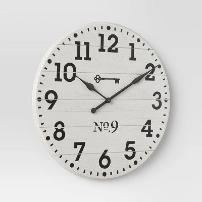 26" Farmhouse Wood Wall Clock White - Threshold™ 4 26" Farmhouse Wood Wall Clock White - Threshold™ - Image 2