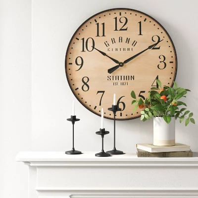 26" Grand Central Station Wall Clock Tan/Black - Threshold™ 3 26" Grand Central Station Wall Clock Tan/Black - Threshold™