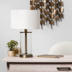 Fillable Accent With USB Table Lamp Brass - Threshold