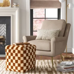 Checkerboard Pouf Mustard/Cream - Threshold™