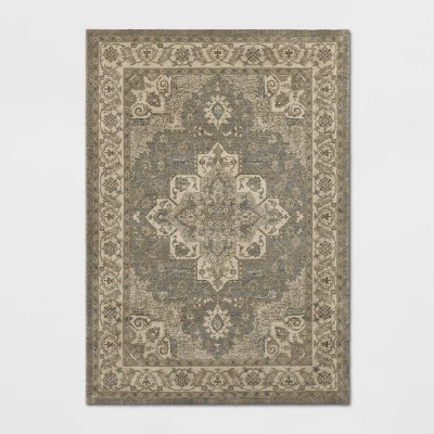 Medallion Jewel Boarder Persian Rug Cream/Gray - Threshold 6 Medallion Jewel Boarder Persian Rug Cream/Gray - Threshold - Image 4