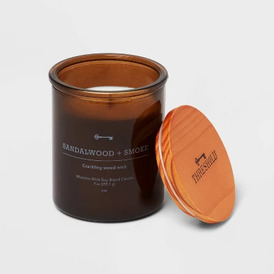 9oz Lidded Amber Glass Jar Crackling Wooden Wick Sandalwood And Smoke Candle - Threshold™ 4 9oz Lidded Amber Glass Jar Crackling Wooden Wick Sandalwood And Smoke Candle - Threshold™ - Image 2