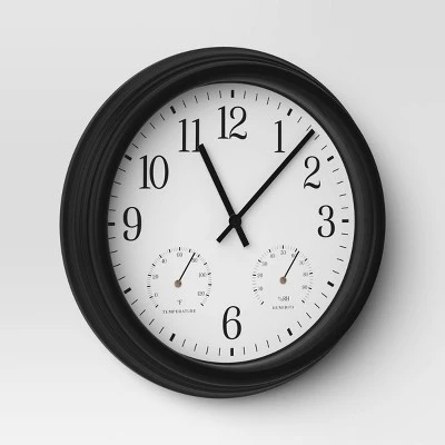 16" Outdoor Wall Clock Charcoal Gray - Threshold™ 4 16" Outdoor Wall Clock Charcoal Gray - Threshold™ - Image 2